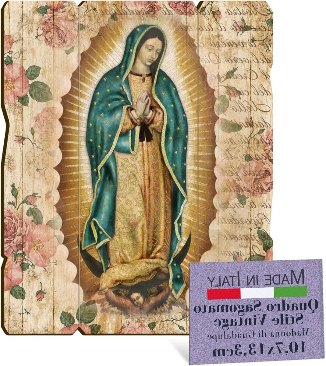 Handgemaakt houten religieus beeld Madonna Guadalupe wanddecoratie multicolor - H: 133 cm, B: 107 cm