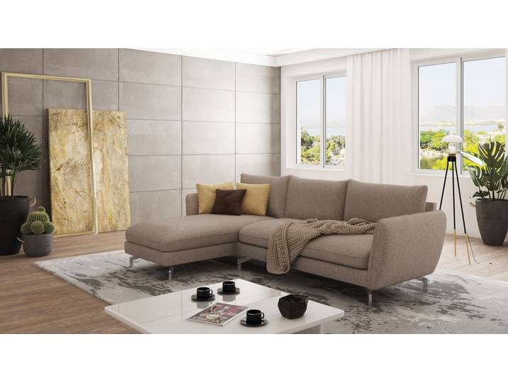 S-Style Möbel Patrick - Modernes Ecksofa mit Silber Metall Füßen - Dunkelbeige