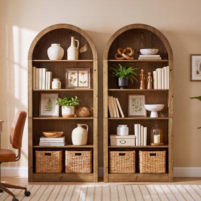 YUZHOU "70.9"" Tall Bookshelf, Solid Wood Arched Bookcase Set of 2"