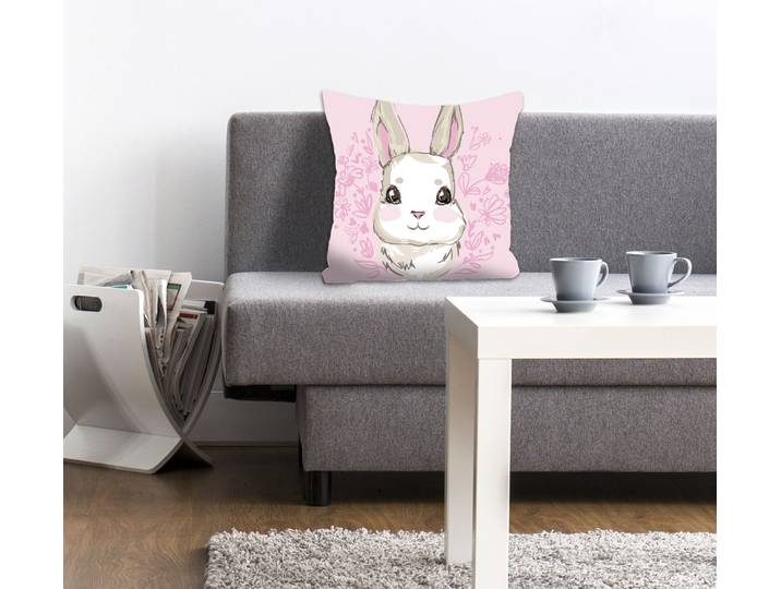 Dekokissen QUEENCE Ivar , rosa (rosa, bedruckt), B:40cm L:40cm, Polyester, Dekokissen_Sitzkissen_Kissenhüllen, Dekokissen, mit einem süßen Häschen