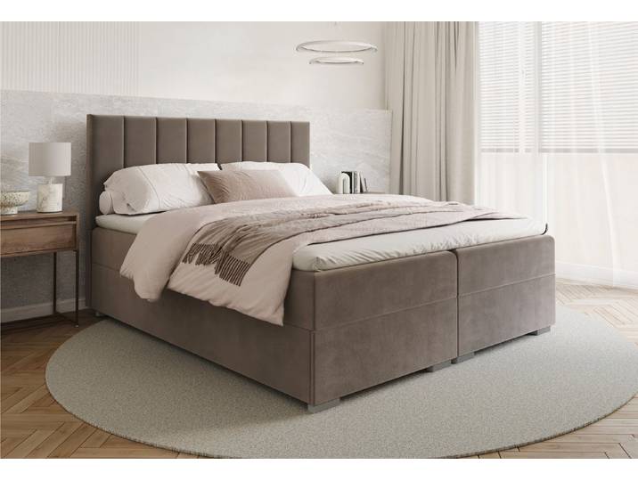 FDM Boxspringbett HEBRON Boxspring Komplettbett Polsterbett Federkernmatratze (verfügbar 140x200 160x200 180x200cm, Bettrahmen, Bett, mit großen gepolsterten Kopfteil, mit Bettkasten zum aufklappen)