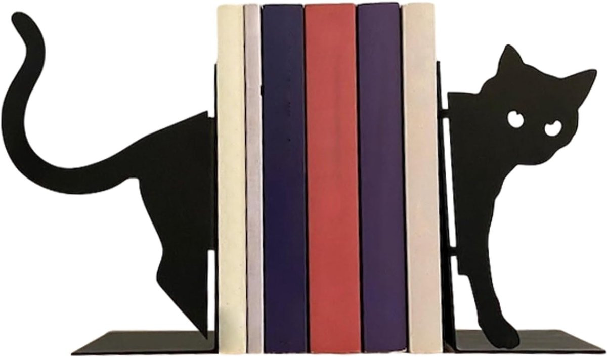 Katten Boekensteunen - Decoratieve Zwarte Boekensteunen - L-vormig Ontwerp - Breedte: 15,2 cm