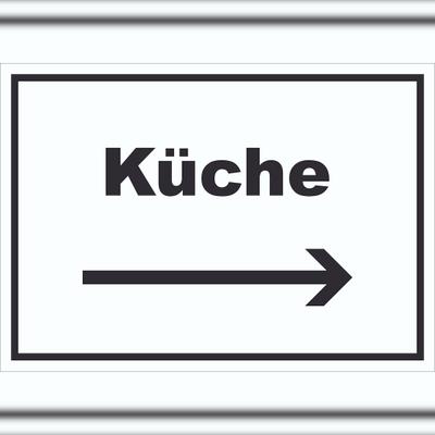 HB-Druck Küche Schild mit Text und Richtungspfeil rechts Kitchen cucina waagerecht A0 (841x1189mm)