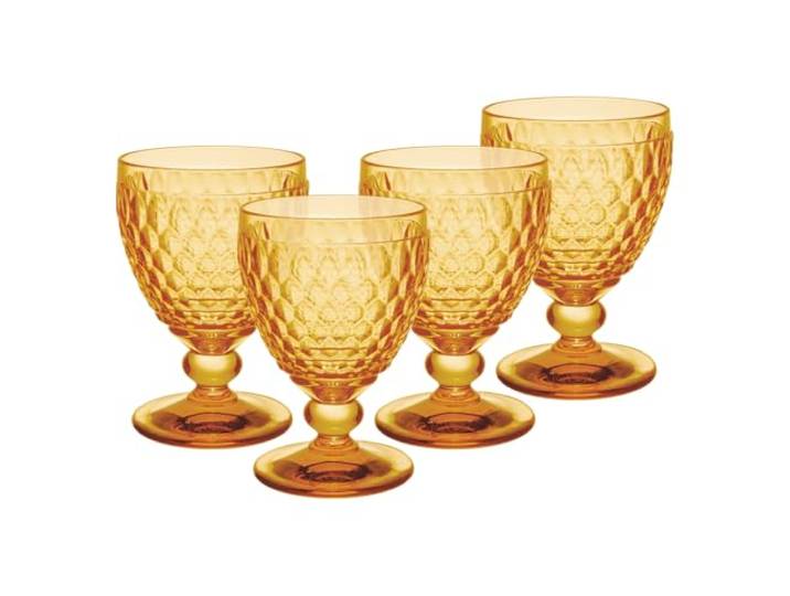 Villeroy & Boch Boston Saffron Wassergläser 4er Set, 400 ml, Farbige Trinkgläser mit Facettenmuster, Kristallglas für Softdrinks, Spülmaschinengeeignet, Gelb