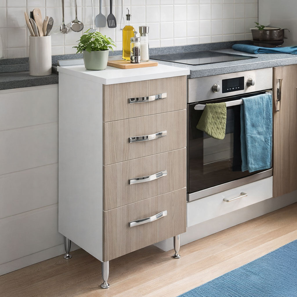 azur line Lgca40kit Mobile Cucina Mobiletto Con 4 Cassetti 40x50x85 Cm Colore Olmo