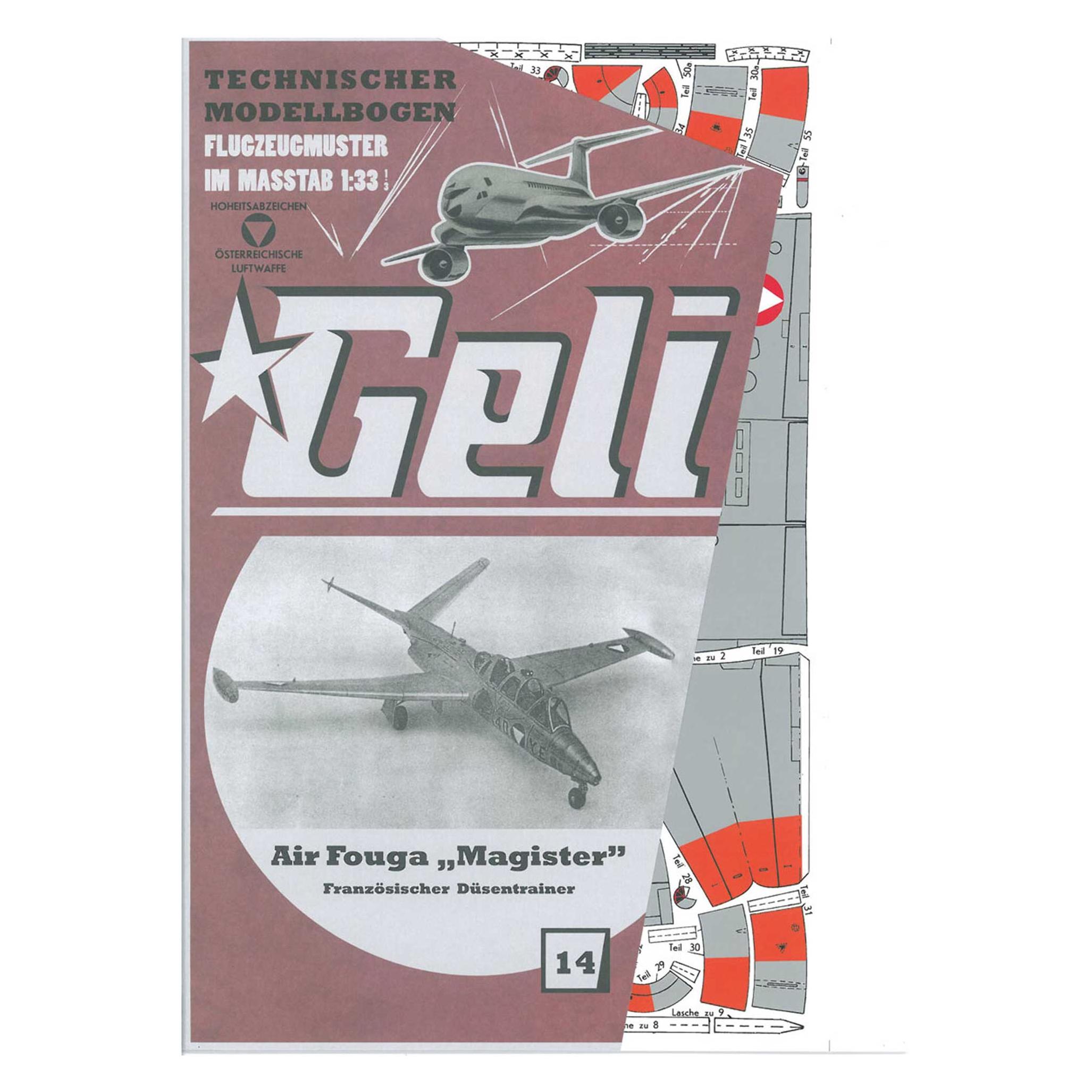 Geli fouga magister kartonmodell (Motorflugzeug) (34014)