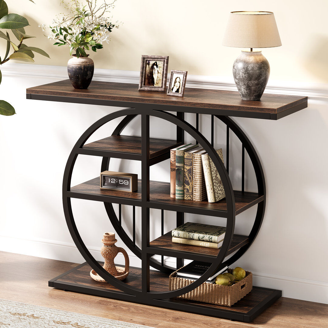 Blue Elephant 100Cm Console Table, Industrial 5-Tier Sofa Table with Storage Shelves Brown 80cm H X 100cm W X 30cm D