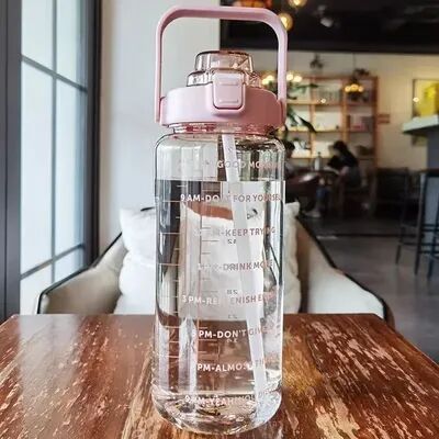 Tiny Tots Teens Trends Portable Travel Water Bottle With Straw, Plastic Kettle Large, Sports Fitness Cup High Value, Adult Universal Big Fat pink