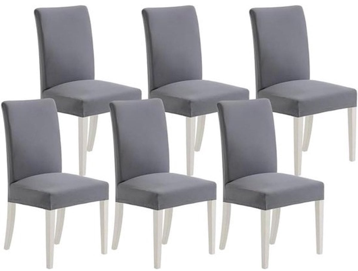 Set van 6 lichtgrijze afneembare stretch stoelhoezen voor eetkamerstoelen