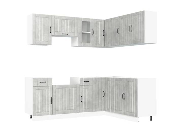 fsahslih 11-TLG Küchenschrank-Set Kalmar Betongrau Holzwerkstoff Moderne 11-teilige Küchenzeile in Betongrau mit Hängeschränken und Eckschrank für optimale Raumnutzung in der Küche.