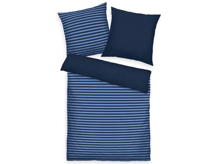 Bettwäsche TOM TAILOR HOME MEDIUM STRIPES in Gr. 135x200cm, 155x220cm oder 200x220cm , blau (schwarz navy, cool blau), B/L: 155cm x 220cm, 1 Stk., 1 Stk., Renforcé, B/L: 80cm x 80cm, 2 Stk., Renforcé, Obermaterial: 100% Baumwolle, Bettwäsche, Bettwäsche, new bedroom, mit farbigem Markenreissverschluss