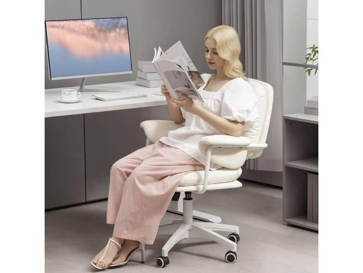 Chaise de bureau inclinable blanche avec repose-pieds