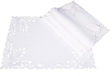 Xia Home Fashions Wilshire Embroidered Cutwork Placemats, 14 by 20-Inch, Set of 4, White