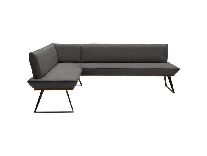 Voleo Eckbank, Schwarz, Eiche, Dunkelgrau, Metall, Eiche, massiv, 5-Sitzer, L-Form, 243x163 cm, Stoffauswahl, in den Filialen seitenverkehrt erhältlich, Esszimmer, Bänke, Eckbänke