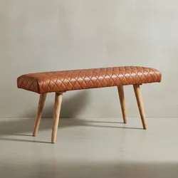 KADIMA DESIGN Springbock-Lederbank, Elegante Sitzbank aus Massivholz und hochwertigem Echtleder