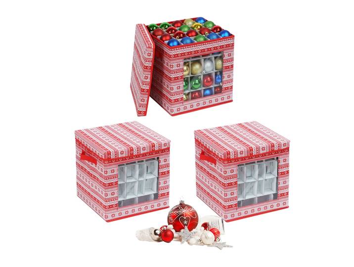 Weihnachtskugel Aufbewahrungsbox 3er-Set Weiss-Rot