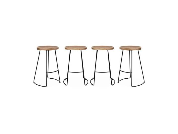 sweeek - Tabouret de bar bois de manguier et acier 65cm avec repose pieds (lot de 4) JAYA