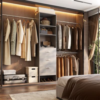 Rackcog 20.2'' - 96'' W Closet Organizer with Drawers, Closet System with Hanging Rods and Adjustable Shelves
