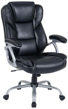 Costway Executive Office Chair Leather Ergonomic Computer Desk Chair with Padded Seat and Armrests-Black