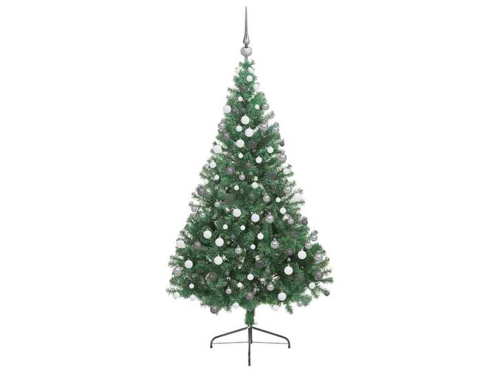 vidaXL Weihnachtsbaum Künstlicher Vorbeleuchteter Haltbar 115/115/180 cm Grün Pvc, Kunststoff, 180 cm, Dekoration, Weihnachtsdekoration, Christbäume & Zubehör