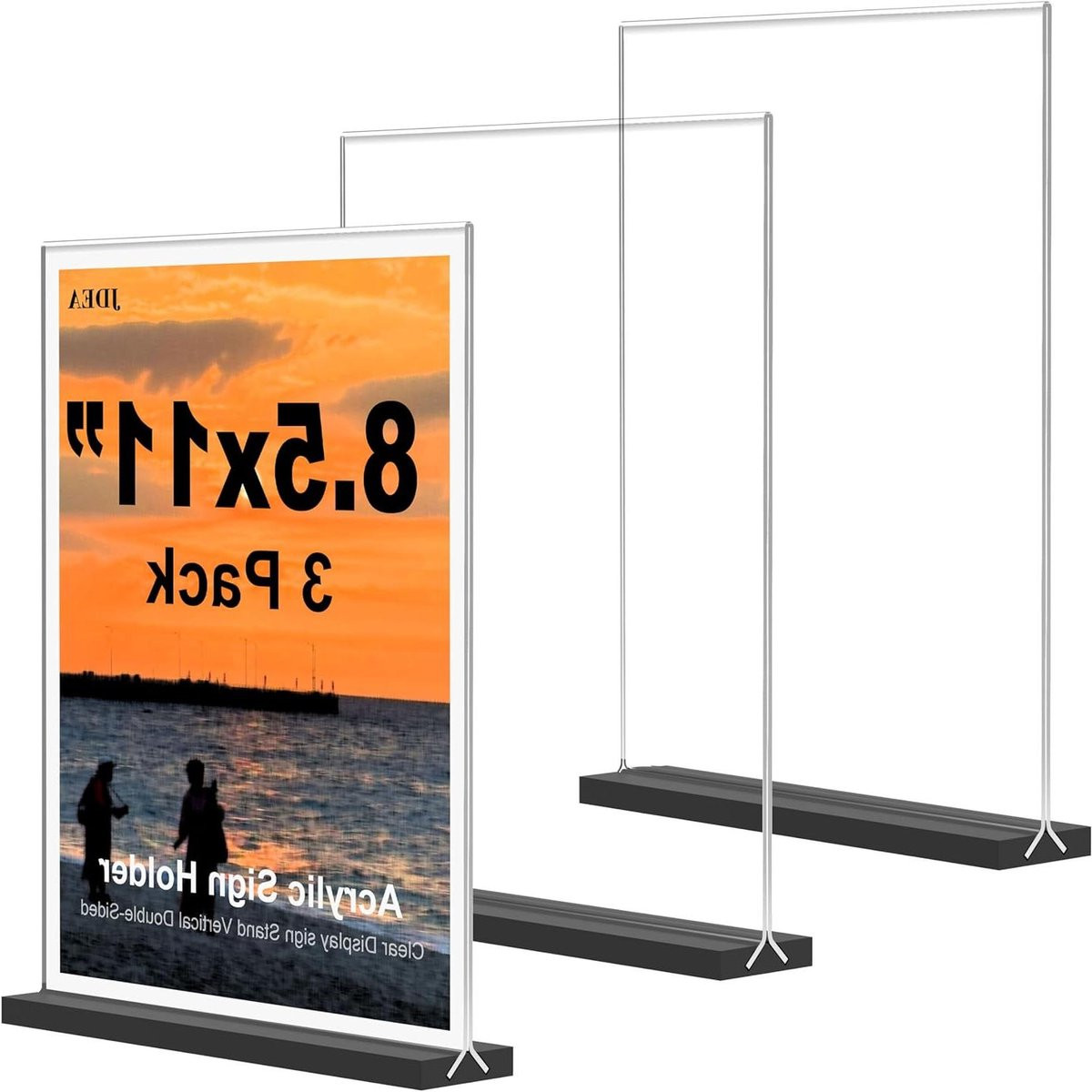 Set van 3 transparante acryl bordhouders voor dubbelzijdse verticale informatievoorziening, 8.5x11 inch