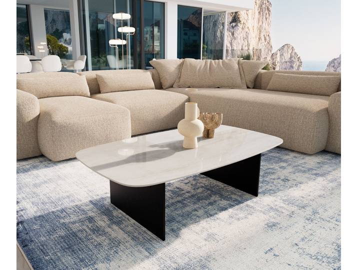 Couchtisch Edge Boot 120x70 cm Keramik Onyx Champagne Salto Metall Schwarz, Couchtische