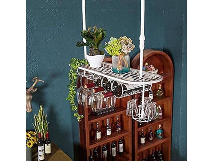 OOPDNEGAK Hängendes Glasregal – Hängeregal, Schmiedeeisernes Decken-Weinregal, Decken-Küchenlagerregal, An Der Wand Montiertes Weinglas-Regal,