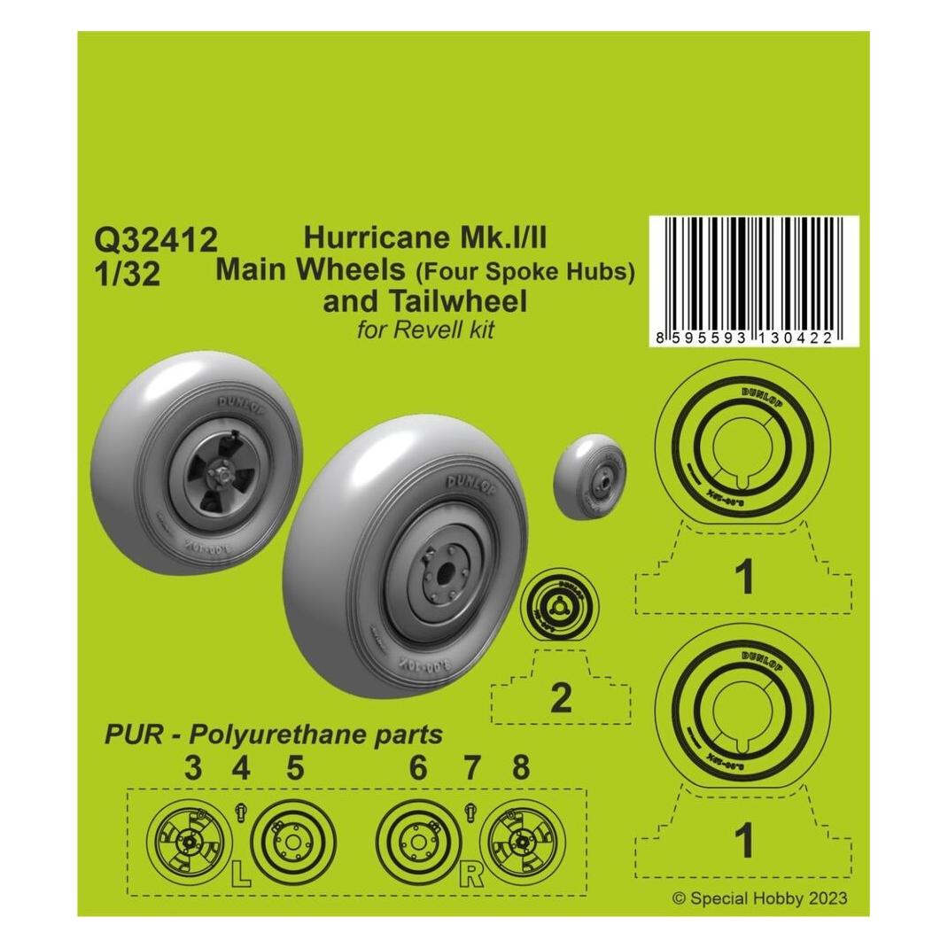 CMK Hurricane Mk.I/II Main Wheels (Four Spoke Hubs) and Tailwheel 1/32 (Q32412)