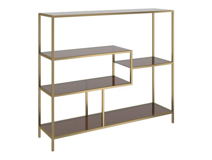 Kare-Design Regal, Goldfarben, Hellbraun, Metall, Glas, 5 Fächer, 115x100x30 cm, Wohnzimmer, Regale, Bücherregale