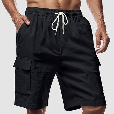 Herren Cargo Shorts Kurze Hosen Shorts Kurze Hosen Leinenshorts Kurze Hosen Sommer-Shorts Strandshorts Kurze Hosen Kordelzug Elastische Taille Multi Pocket Glatt Komfort Atmungsaktiv Knielänge