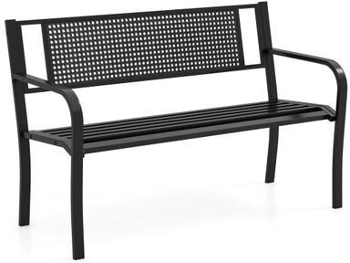 Costway 50 Inches Garden Bench with Patterned Backrest and Curved Armrests-Black