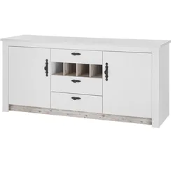 KÜCHENSCHRANK weiß Pinie Landhaus, Küche Unterschrank für Spüle oder Kochfeld 202 cm, Soft-Close