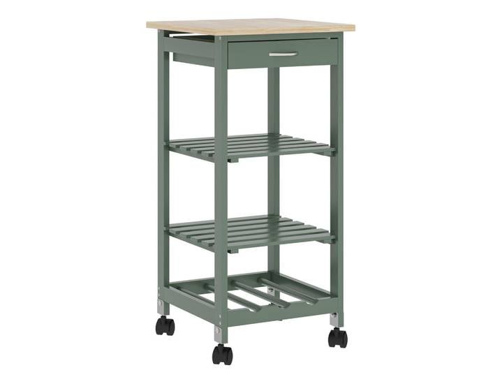 [en.casa] Servierwagen Biel, Grün, Holzwerkstoff, Kautschukholz, 3 Fächer, 1 Schubladen, 37x76x37 cm, Esszimmer, Servierwagen