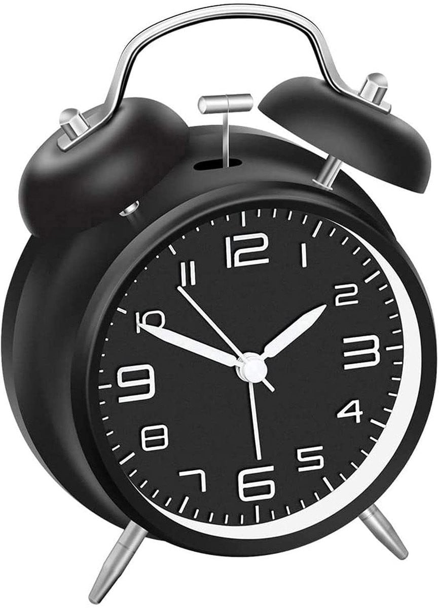 Ynkkvre Retro Dubbele Bel Wekker met Nachtlampje - Analoge Geluidloze Kinderwekker - Zwart