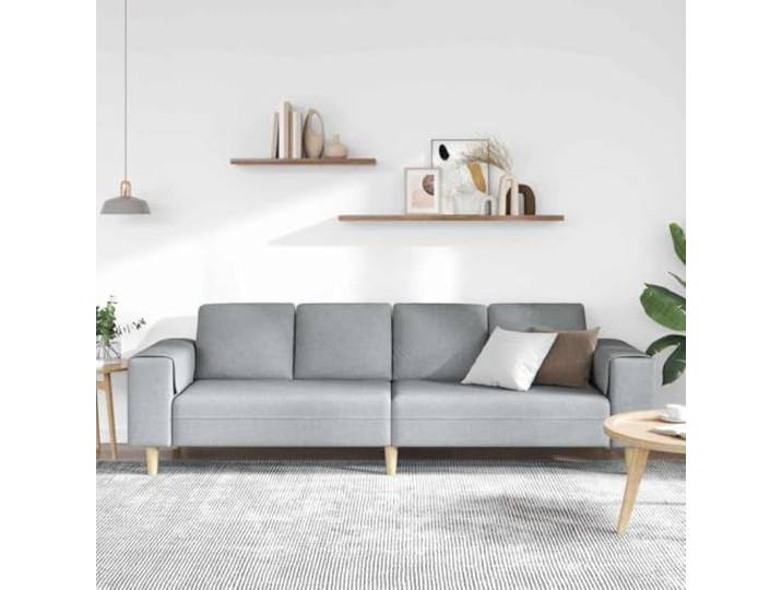 KTHLBRH Sofa hellgrau 250 x 77 x 76 cm Polyester Komfortabler Schaumstoff, braune Beine, 4-Sitzer, einfache Montage, Verwendung im Innenbereich