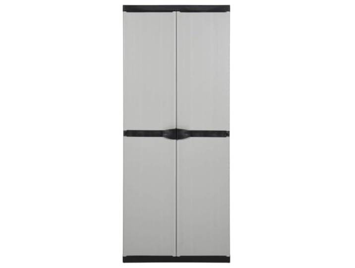 GFEROMRF Garten-Lagerschrank 3 Böden Grau Schwarz 68x40x168 cm PVC PP Robustes PVC/PP, 3 Böden, abschließbar, kompaktes Design, für Garten und Terrasse