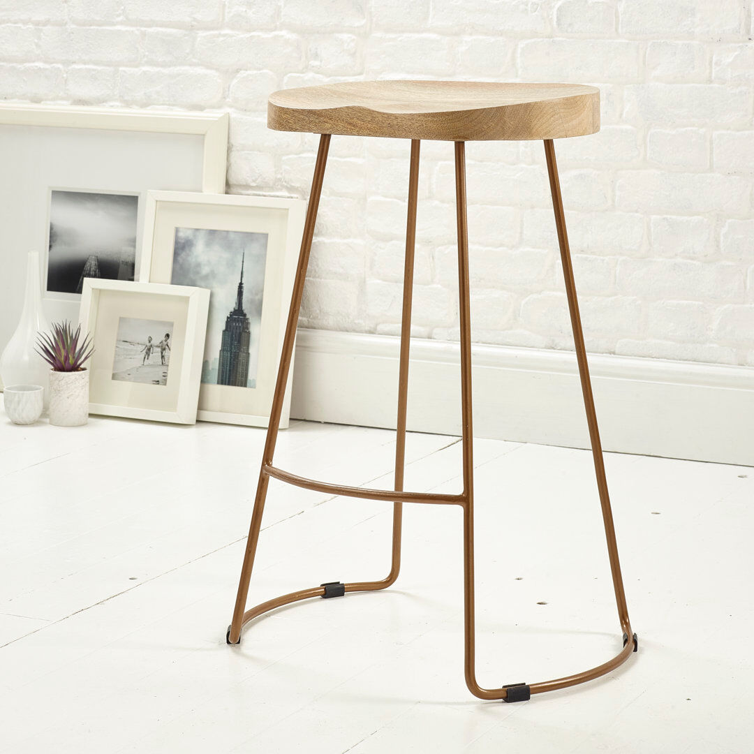 Borough Wharf Atalaya Mango Solid Wood Bar Stool Brass 21.7" H x 17.3" W x 14.6" D