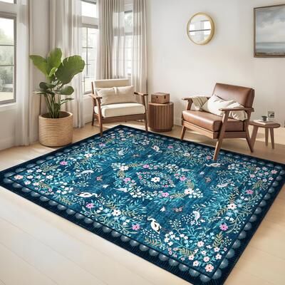 Garvee Vintage Botanical Bird Floral Area Rug