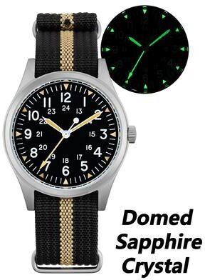 Perfect Picks Market Vintage Military Watch Miyota Super, Sapphire Crystal,Bar Waterproof, black Dial sapphire