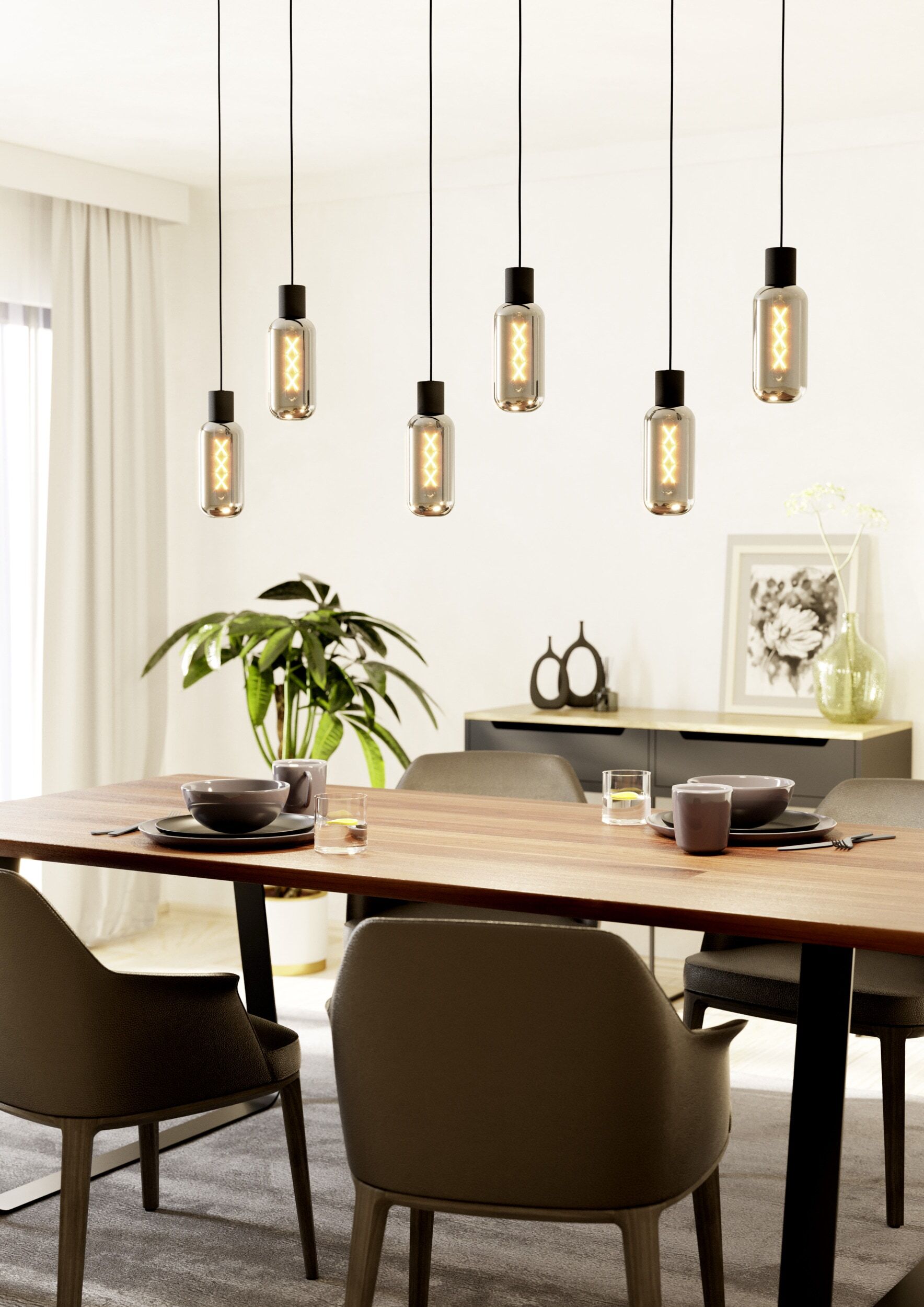 EGLO Hängeleuchte "MAIONE Pendellampe - Stahl - E27 - 6X4W - IP20", schwarz, 6, H: 110cm, 1 Stk., Leuchten, Hängelampe, Deckenlampe, Wohnzimmer, Esszimmer, L138 x B14 x H110 cm, Hängeleuchte