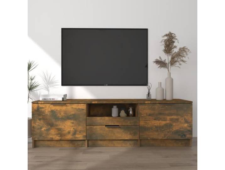 Meuble TV Armoire Basse Centre de Divertissement Armoire Média Salon Salle de Séjour Intérieur Chêne Fumé 817111
