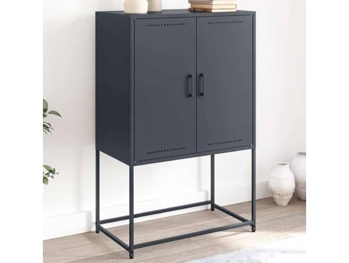 RJPLMFV Anrichte hoch, Stahl, Anthrazit, 107 cm 4 Fächer, industrieller Stil, Wandbefestigung inklusive, für Wohnzimmer oder Schlafzimmer