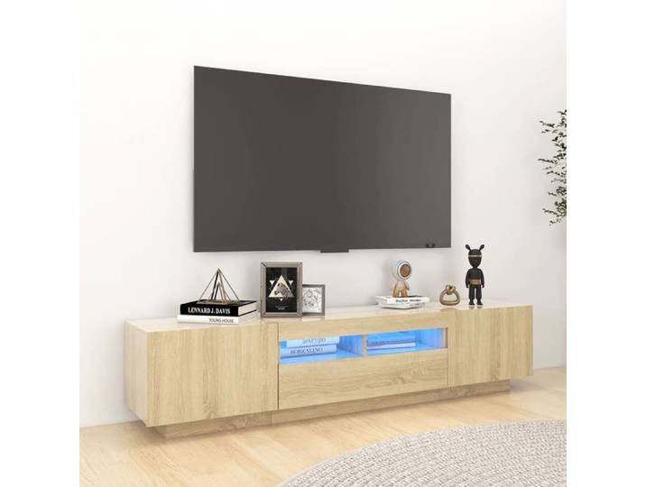 Prix bas - Meuble TV/Télévision/Hi-Fi - avec lumières LED - Chêne sonoma 180x35x40 cm （156875695912)