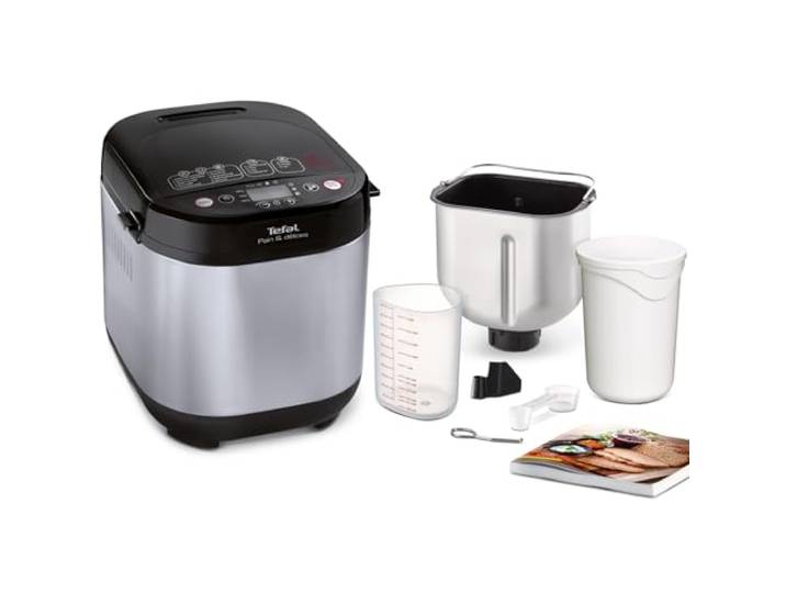 Tefal Brotbackautomat Pain & Délices, 20 Backprogramme, 3 Brotgrößen und Bräunungsstufen einstellbar, auch für Kuchen - Pizza - Nudelteig, Backform antihaftbeschichtet, schwarz/Edelstahl, PF240E