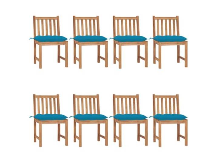 KUTYWEXFM 8er Set Gartenstühle mit Kissen Teakholz Massiv 50x53x90cm Bequeme Sitzgruppe für Terrasse und Balkon mit hellblauen Polstern aus Polyester zur stilvollen Entspannung im Freien.