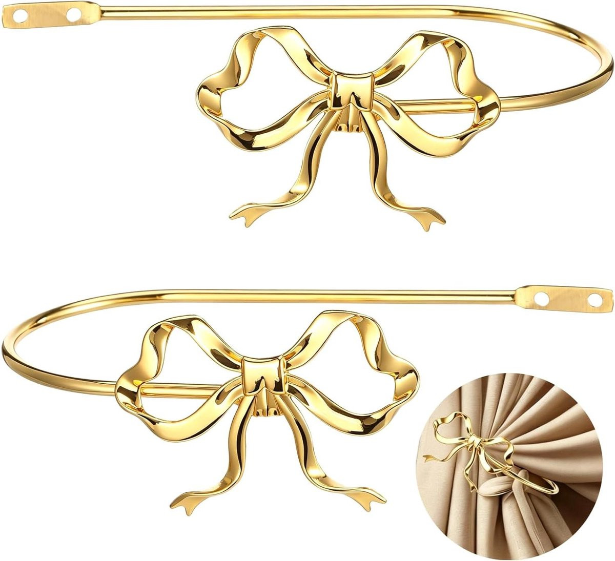Gordijnhouders Set met Elegant Strik Ontwerp - Goud - 19 cm