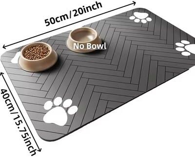 Inspire Select Absorbent Waterproof Pet Feeding Mat Non Slip Placemat For Cat & Dog Bowls 20x30cm Black