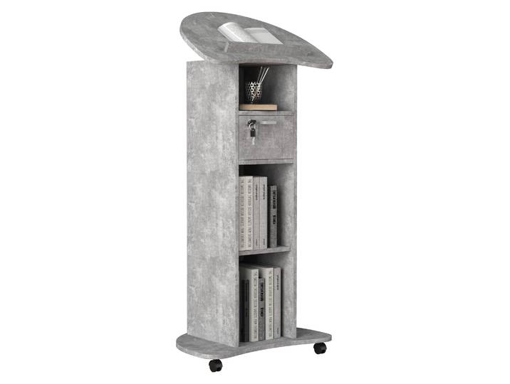 Bürowagen VCM Holz Stehpult Rednerpult Stehtisch Rollen Redola , grau (beton, grau), B:56cm T:37cm, Tische, Bürowagen