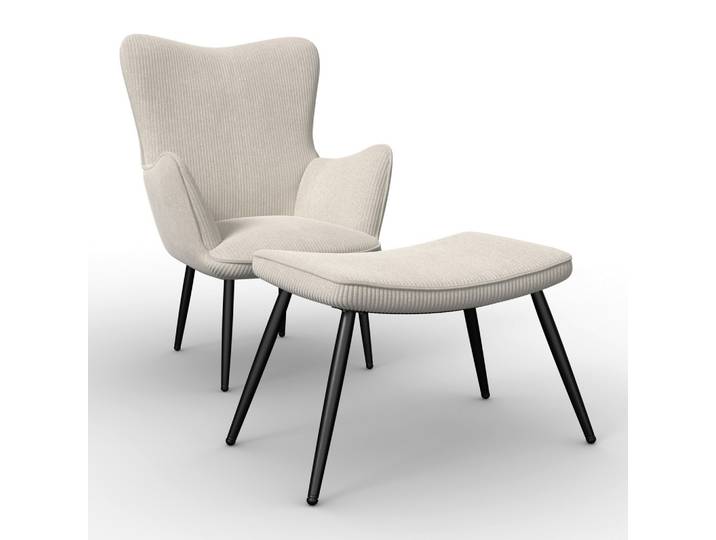 Sessel Aurora mit Hocker Cord Creme