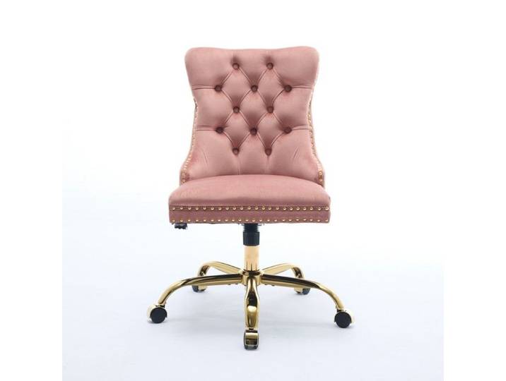 Chaise bureau velours rose pivotante réglable 63x50x98cm - Chaise moderne capitonnée à base métal doré pour domicile